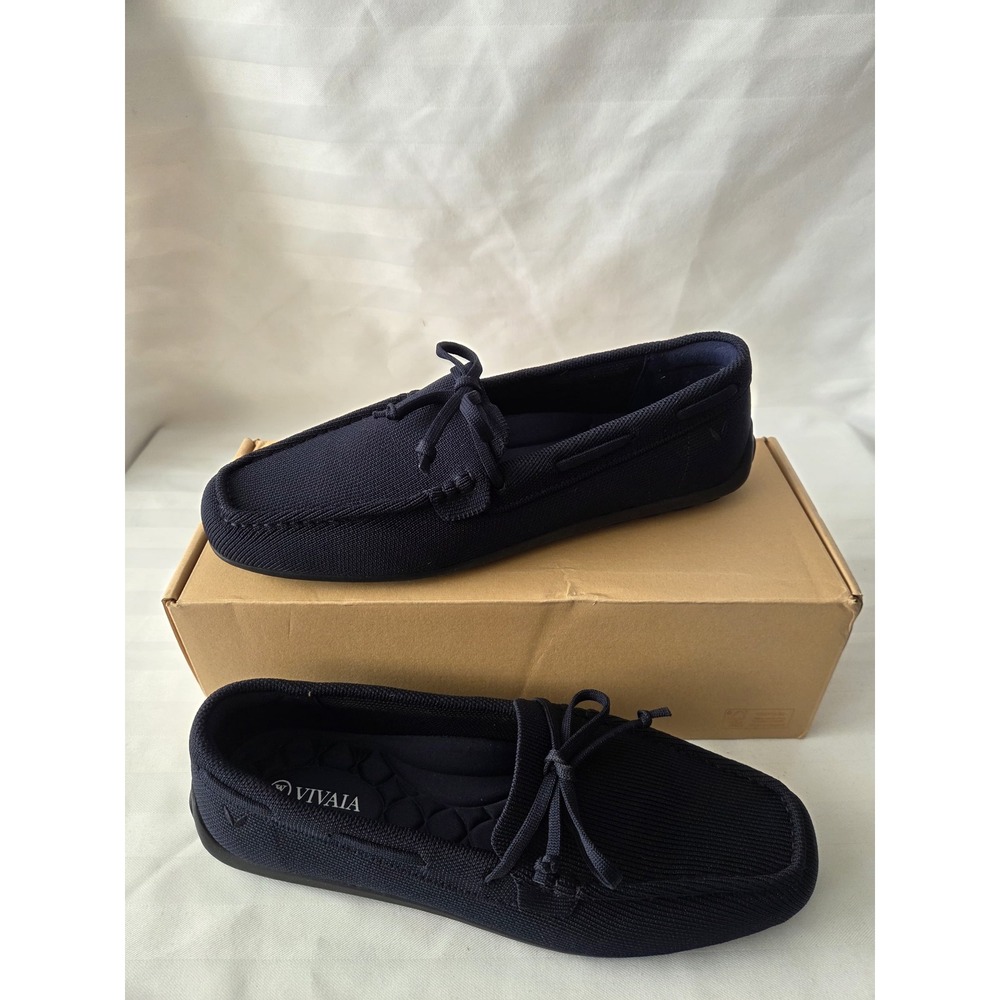 Vivaia Navy Knit Loafers Square Toe Driving Mocs Blue Bow Flats New US 9 EU 40 - Picture 9 of 15
